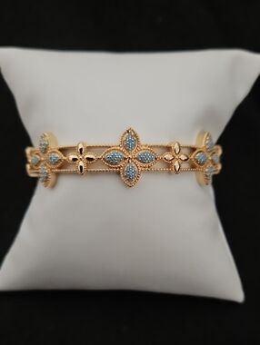 Gold-Tone Teal Crystal Floral Cuff Bracelet - Women Jewelry